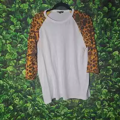 Imperious Men's White Crew Neck T-Shirt With Leopard Print Sleeves L • $15