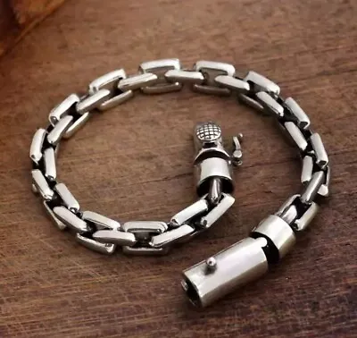 Mens Solid Stainless Steel Heavy Box Chain Viking Bracelet Nordic Wristband • £14.89