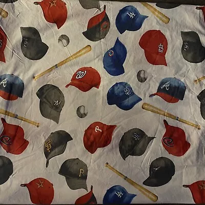 POTTERY BARN KIDS MLB BASEBALL Caps Bats Hats TWIN FLAT Bed Sheet 100% Cotton • $14.40
