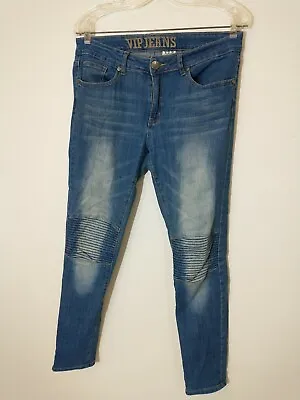 VIP Jeans Blue Denim Women Sz 11 / 12 Stretch Stitched Thread Knee Pad Skinny  • $9.66