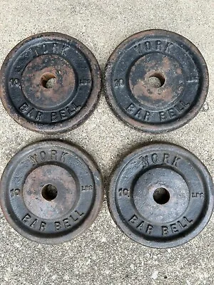 York Four 10 Lb Weight Plates Pre Usa Wide Letters • $58.95