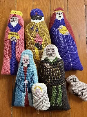 VTG Hand Made Artisan Christmas Nativity Scene Set Cloth Dolls Plush Jesus Mary • $35