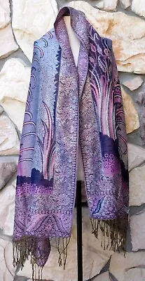 NWOT VTG PASHMINA Fringe Artsy Abstract Shawl Wrap Scarf 100% • $49.95