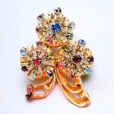 Vintage McClelland Barclay Gold Tone Multicolored Crystals Pinwheel Brooch 3.5” • $384