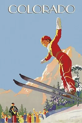 $33.69 • Buy Blonde Lady Jump Ski Skiing Colorado Aspen Vail  Vintage Poster Repro FREE S/H