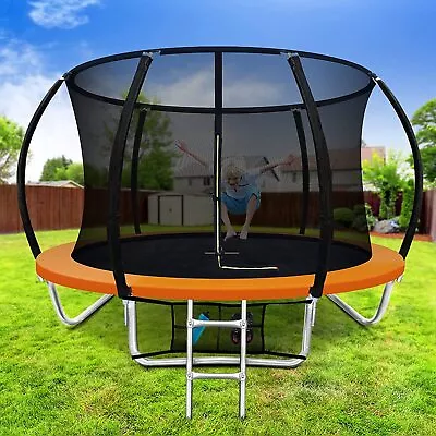 8FT Trampoline Round Spacious Trampolines Kids Enclosure Safety Net Pad Ladder • $358.95