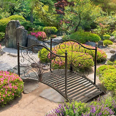 4 Foot Curved Outdoor Metal Decorative Pond Garden Bridge Black Bronze • $159.99