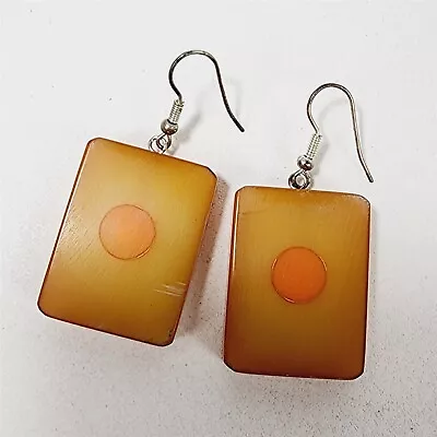 Vintage Mahjong Tile Bakelite Pair Of Earrings Orange Yellow Dot • $19.95