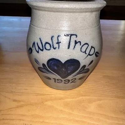 Vintage Rowe Pottery Works 1992 5” Wolf Trap Crock Cobalt Salt Glaze Cambridge • $21