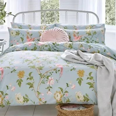 Laura Ashley Summer Palace Bed Set - Kingsize Duvet Bedding Set - Duck Egg Blue  • £49