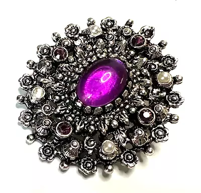 Signed SARAH COVENTRY Silver Tone Purple Stone Vintage Brooch Jewelry Lot V • $0.99