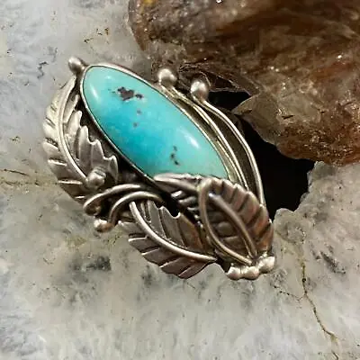 Vintage Native American Sterling Elongated Turquoise Decorated Ring Size 7 • $101.25