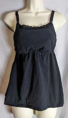 $5.95 • Buy Nursing Tank Top Black Medium Cotton Blend Hand Wash Lace Trim Cami Clip Down