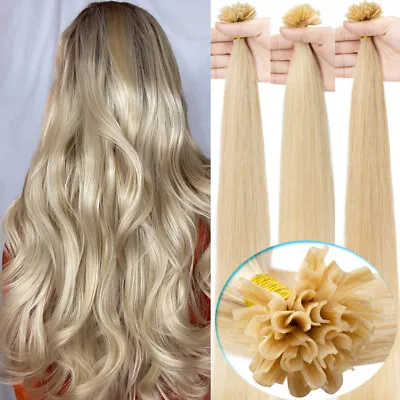 100G THICK U Tip Nail Tip Pre Bonded Keratin 100% Human Hair Extensions 16-24in • $109.18