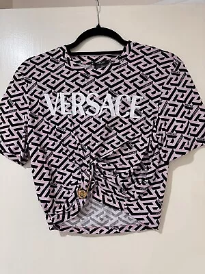 Versace Logo T-Shirt Cropped Safety Pin  Pink/black  Size38 • $50