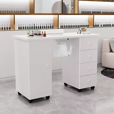 Nail Makeup Desk With 4 Drawers Manicure Table Storage Cabinet + Dust Collector • $199.89