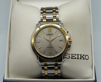 Seiko Kinetic Two-Tone Stainless Steel 36mm 5M62-0D18 Wrist Watch -Running- AA90 • $74.99