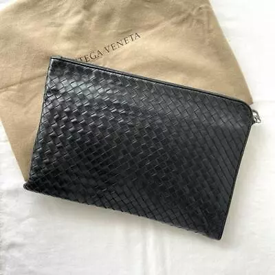 BOTTEGA VENETA Intrecciato Clutch Bag Black Leather Men's Second Bag 23 X 34cm • $279