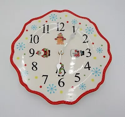 Temp-tations By Tara Winter Whimsy Wall Clock Holiday Hand Painted Stoneware • $42.94