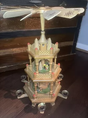 Vintage Christmas 3 Tier Pyramid Wooden Candle Windmill Carousel German • $129.97