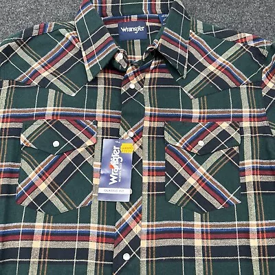 Wrangler Flannel Shirt Men LT Pearl Snap Plaid Western Work Wear • $20.78