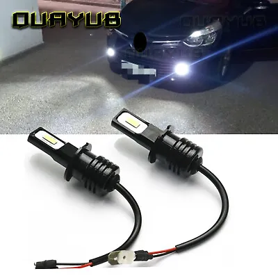 2Pcs H3 LED Fog Light Bulb Conversion Kit Super Bright White DRL Lamp 6000K 80W • $12.36