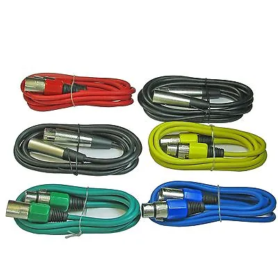 6 PACK 3 Ft Foot Multi Color Shielded XLR Pin Male To Female Patch Snake Cables • $22.92