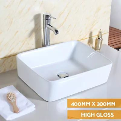 £40.90 • Buy Bathroom Counter Top Ceramic White Basin Cloakroom Wash Sink Rectangular Modern
