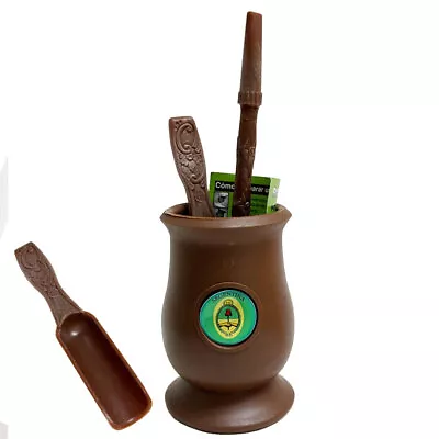 Argentina Mate Gourd Yerba Plastic Tea Cup Straw Bombilla Kit Self Clean Brown • $11.03