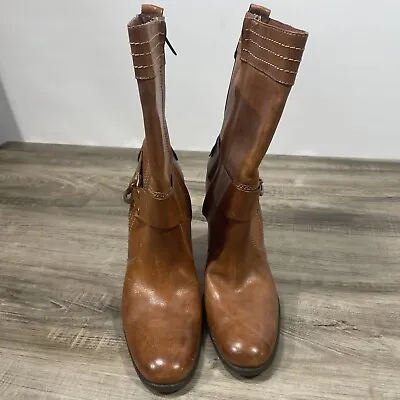$45 • Buy Harley Davidson Women’s US 9 Brown Leather Boots Mid Calf Zip 3.5” Heel #85052