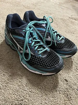 Mizuno Wave Creation 17 Black/ Teal Womens Size 7.5 Active Sneakers • $38