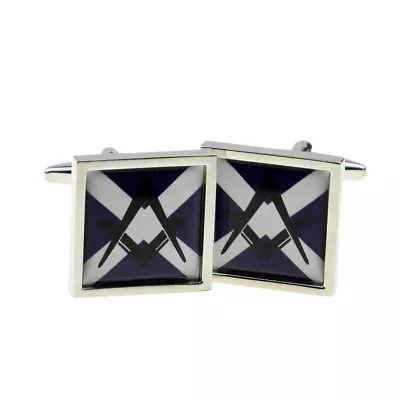 Scottish Saltire Flag With Masonic (No G) Bordered Cufflinks Boxed X2BOCSB071 • £11.99