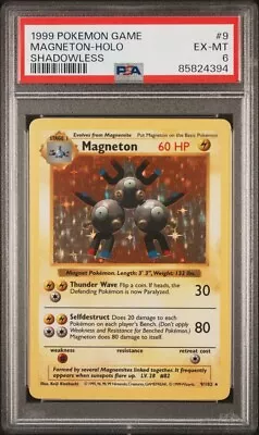 PSA 6 Pokemon 1999 Shadowless Base Set Magneton Holo #9/102 • $44.99