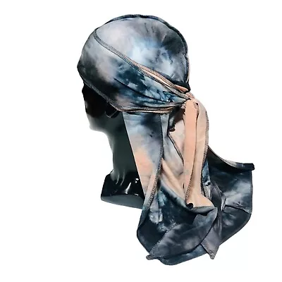 Tie Dye Jersey Durag Long Tail Head Scarf Grey Pink Stretch Wave Cap Turban • $12