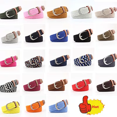 Mens Womens Belts Canvas Webbing Braided Alloy Pin Buckle Elastic Woven New • £5.57