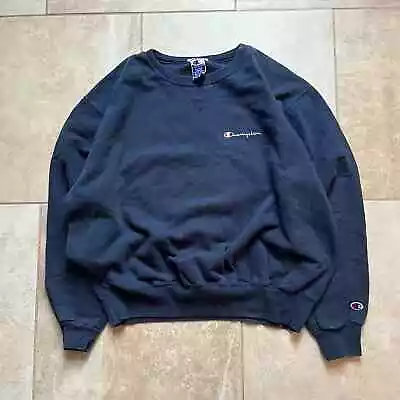 Vintage 1990s Champion Navy Blue Heavyweight Essential Blank Crewneck I • $19.99