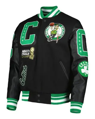 Letterman NBA Boston Celtics Varsity Jacket With Real Leather Sleeves • $35