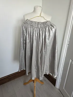 H&M Metallic Silver Midi Pleated Skirt UK8 • £14