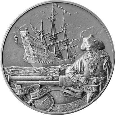 2023 Barbados Captains Of Fortune Queen Anne's Revenge 2oz Silver Antiqued Coin • £129.82