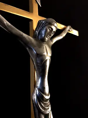 Standing Crucifix Cross - Brass & Metal - Mcm Brutalist Masterpiece - 15.5  T • $125