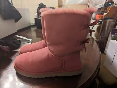 Pink Calf Length UGG Boots With Lace Bow Detail On Back • $65