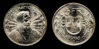 1965 Switzerland 5 Francs .835 Silver Bust Of Curly-haired Herdsman Arms • $24.50