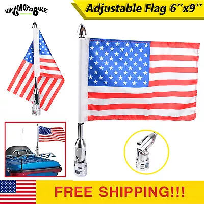 Motorcycle Flag Pole Mount 6'' X 9'' Flag American For Yamaha Harley Honda Motor • $25.79