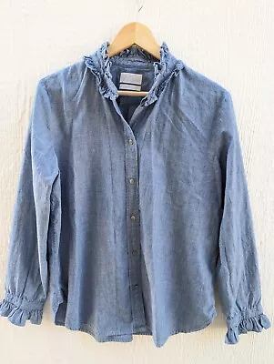 J. Crew Classic RE-IMAGINED AW215 Ruffle Neck Chambray Denim Button Up Shirt 10  • $22.50