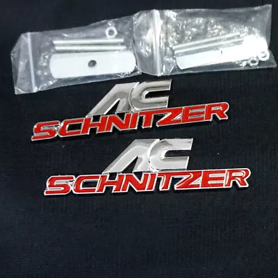 2x Silver Red AC SCHNITZER Chrome Metal Front Grille Badge Emblem 3D Engine Auto • £15.59