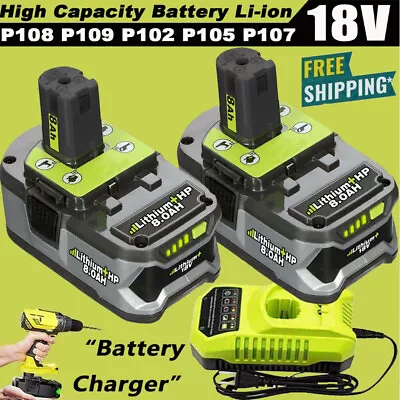 2X For RYOBI P108 18V High Capacity 8.0Ah Battery 18 Volt Lithium-Ion One+ Plus • $40.98