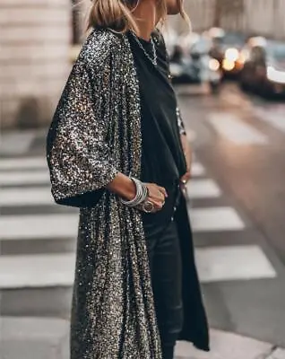 Women Sequin Cardigan Long Sleeve Open Front Jacket Blazers Party Holiday • $32.99