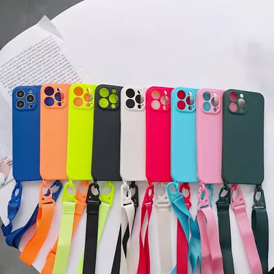 Crossbody Neck Lanyard Soft Case For IPhone 15 14 Pro Max 13 12 11 Phone Cover • £5.99
