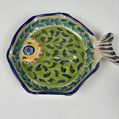 Vtg Talavera Pottery Ceramic Mexican Fish Shaped Serving Dish Bowl 9x7  • $27.99