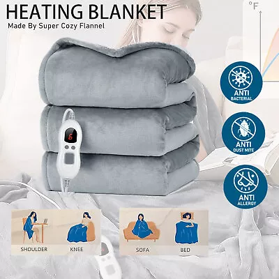 Luxurious Electric Heated Throw Soft Fleece Grey Over Blanket Double Single • £32.99